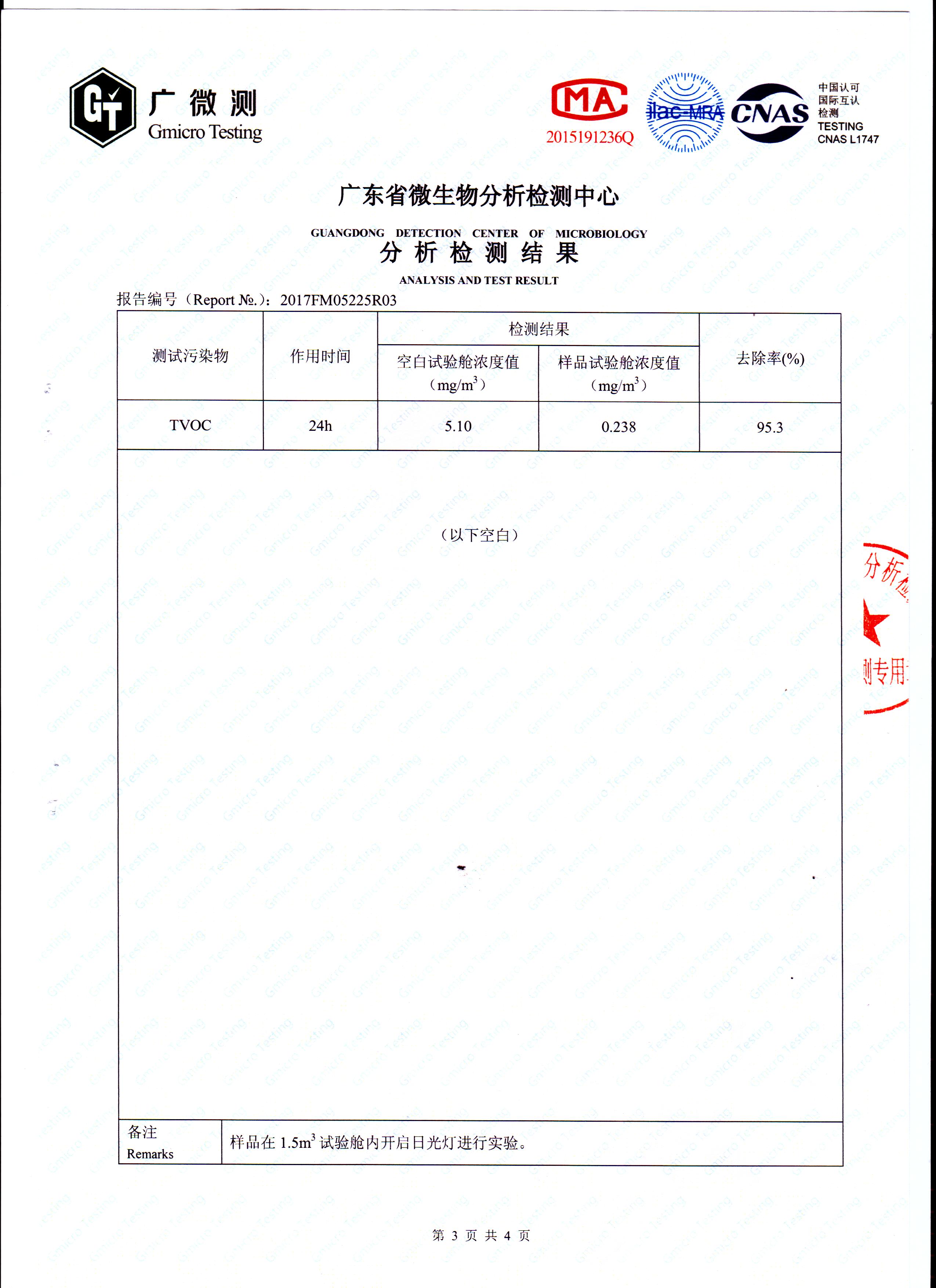 TVOC去除率測試報(bào)告