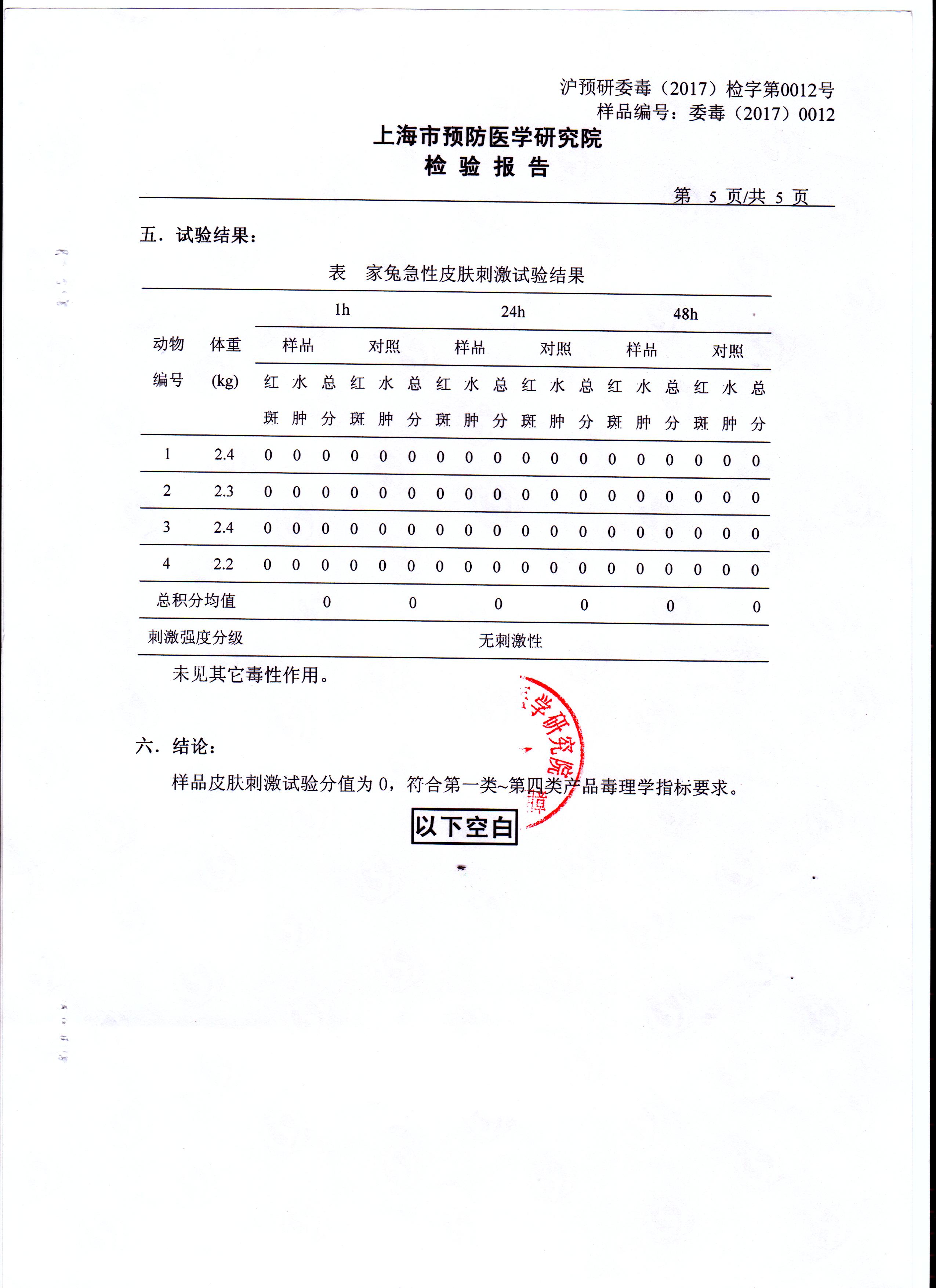 皮膚無刺激性檢驗(yàn)報(bào)告